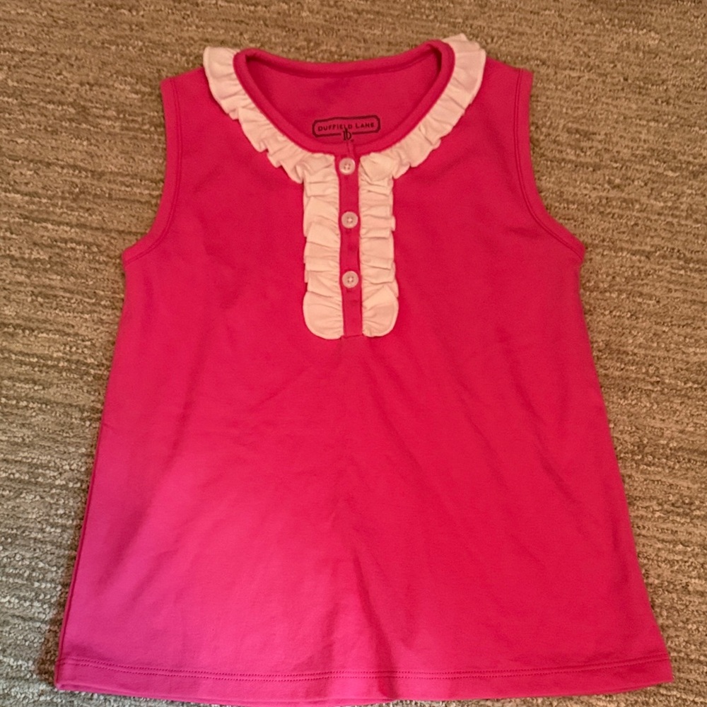 Duffield Lane Hot Pink Tank with Cream Ruffle Placket
